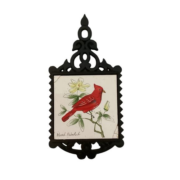 Vintage Hand Painted Cast Iron Cardinal Trivet Hot Pad See Description - Picture 6 of 6